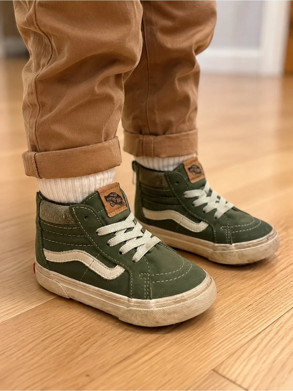 Vans Toddler Kids High-Top Skate Shoes Sneakers - Olive Green size 8